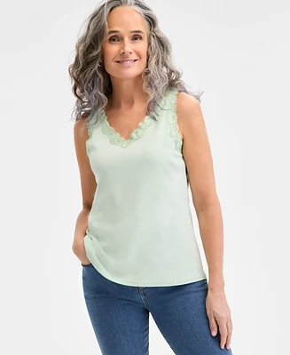 Style & Co Women's Lace-Trim Cotton Tank Top, Created for Macy's