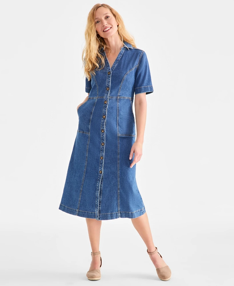 Style & Co Women's Short-Sleeve Denim Shirtdress, Exclusively at Macy's