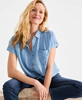 Style & Co Petite Chambray Short-Sleeve Button Shirt, Exclusively at Macy's