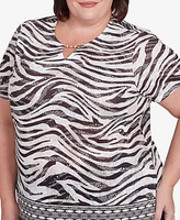 Alfred Dunner Plus Beaded Split Neck Animal Print Top