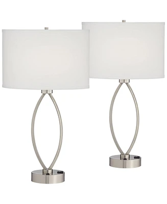 360 Lighting Nickel Oval Eye 28" Power Outlet Table Lamps Set of 2