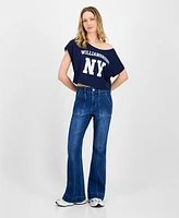 Madden Girl Juniors' High-Rise Front Seam Flare-Leg Jeans