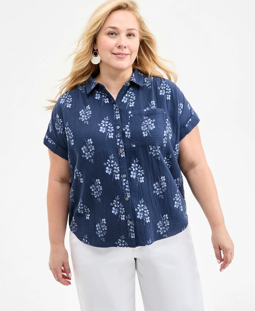 Style & Co Plus Size Printed Camp Shirt, Exclusively at Macy's