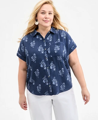 Style & Co Plus Size Printed Camp Shirt, Exclusively at Macy's