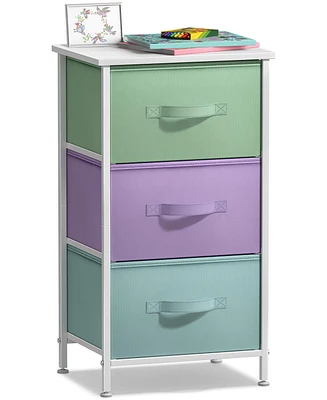 Sorbus Nightstand with 3 Drawers - Steel Frame, Wood Top & Easy Pull Fabric Bins - Perfect for Home, Bedroom
