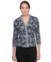 Alex Evenings Women's 3/4-Sleeve Embroidered Blouse