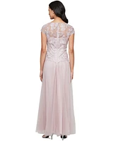 Alex Evenings Women's Embroidered-Chiffon Tulle-Skirt Gown