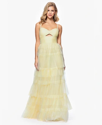 Blondie Nites Juniors' Tiered-Mesh Cut-Out Dress