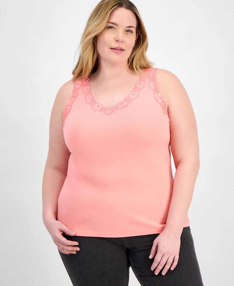 Style & Co Plus Lace-Trimmed Tank Top, Exclusively at Macy's