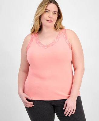 Style & Co Plus Lace-Trimmed Tank Top, Exclusively at Macy's