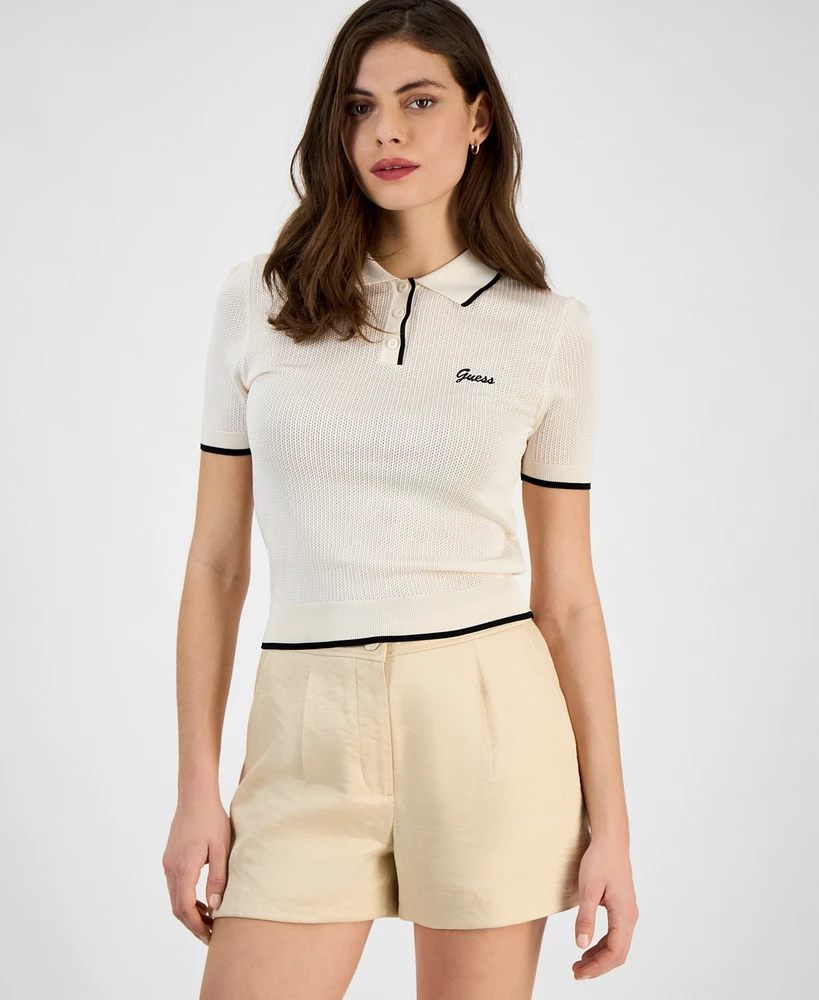 Guess Women's Contrast-Tipped Short-Sleeve Polo Top