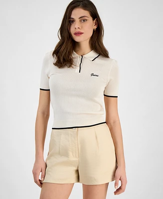 Guess Women's Contrast-Tipped Short-Sleeve Polo Top