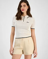 Guess Women's Contrast-Tipped Short-Sleeve Polo Top