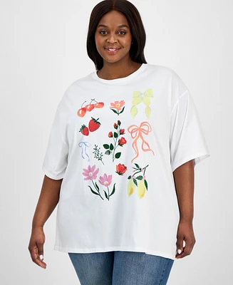 Grayson Threads, The Label Trendy Plus Floral & Ribbon Graphic T-Shirt