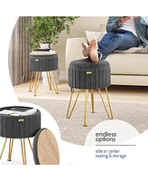 Nestl Pleated Velvet Round Ottoman with Storage – Modern Foot Stool, Makeup Vanity Stool, Small Ottoman Foot Rest, Perfect for Living Room & Be