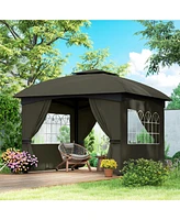 Outsunny 11' x 11' Outdoor Gazebo with Curtains, Church Windows Light