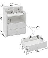 Likimio White Nightstand with Charging Station 2 Drawers and Storage Shelves