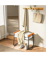 Sugift Ottoman Metal and Wood Faux Leather Bench