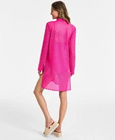 Carmen Marc Valvo Womens Crochet Tunic Swim Cover Up Crochet Scoop Neck One Piece Swimsuit