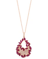 Effy Ruby (2-1/2 ct. t.w.) & Diamond (1/4 ct. t.w.) Marquise & Pave Cluster Teardrop Pendant Necklace, 17" + 1" extender