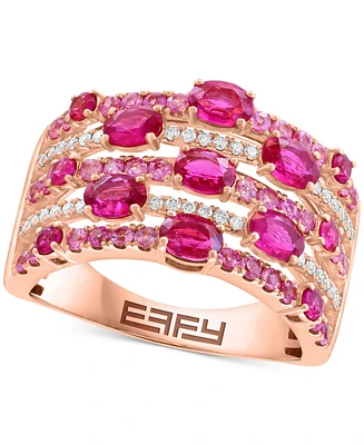 Effy Ruby (1-7/8 ct. t.w.), Pink Sapphire (1/2 ct. t.w.), & Diamond (1/6 ct. t.w.) Multirow Statement Ring in 14k Rose Gold