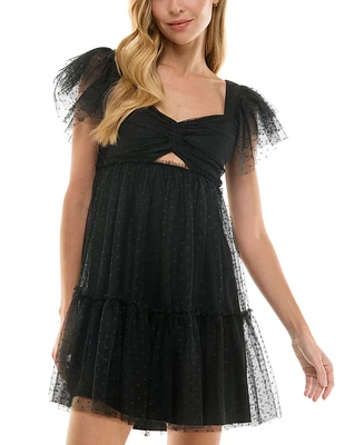 City Studios Juniors' Sweetheart-Neck Mesh Dot Glitter Dress