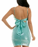 City Studios Juniors' Satin-Bodice Sequin Bodycon Dress