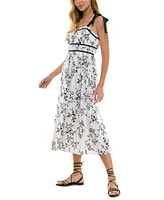 Seni & Cade Juniors' Floral-Print Eyelet Midi Dress