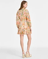 Taylor Women's Printed Button-Front Long-Sleeve Dress