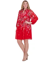 Jessica Howard Plus Pleated Floral-Print Shift Dress