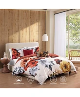 Bebejan Carnelian Flora Bedding 200 Thread Count 100% Cotton Sateen 5 Piece Queen Size Reversible Comforter Set