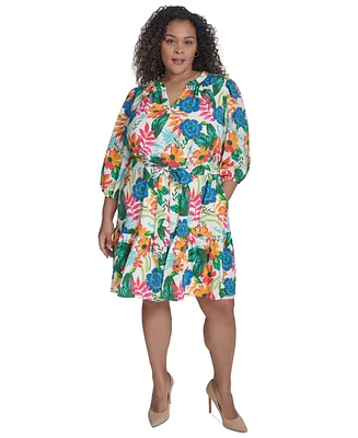 Jessica Howard Plus Floral-Print Belted A-Line Dress