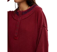 Free People Women's Holly Henley Embroidered Cotton Top
