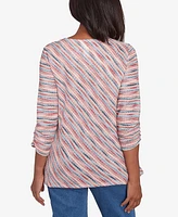 Alfred Dunner Petite Free Spirit Diagonal Space Dye Top with Necklace