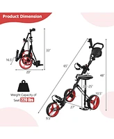 Foldable 3 Wheels Push Pull Golf Trolley with Scoreboard Bag