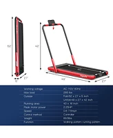 Kuyotq 2.25 Hp 2-in-1 Folding Walking Pad Treadmill with Remote Control and Led Display