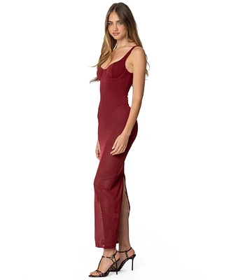 Edikted Womens Mesh Built Bodysuit Maxi Dress