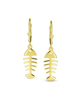 Bling Jewelry Nautical Ocean Lever back Dangle Earrings Fishbone 14K Gold Plated Sterling Silver