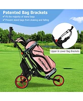 3 Wheels Folding Golf Push Cart with Storage Bag and Scoreboard