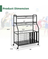 Garage Sports Equipment Organizer with Hooks & Baskets for Basketball