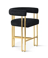 25'' Counter Height Bar Stool with Gold Metal Legs, Chenille Upholstery, Curved Back and Armrest, 1 Unit-Maison Boucle