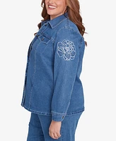 Alfred Dunner Plus Free Spirit Super Stretch Floral Denim Jacket