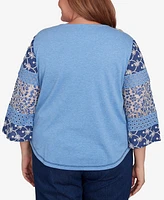 Alfred Dunner Plus Free Spirit Patchwork Sleeve Knit Top with Necklace