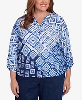 Alfred Dunner Plus Free Spirit Ikat Patched Geometric Top