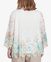 Alfred Dunner Plus Kensington Gardens Two One Lace Floral Top with Necklace