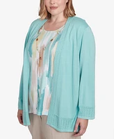 Alfred Dunner Plus Kensington Gardens Brushstroke Inner Two One Sweater with Necklace