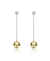 Sterling Silver Two-Tone White Gold Plated & 14K Gold Plated with Clear Cubic Zirconia Sphere Drop Earrings