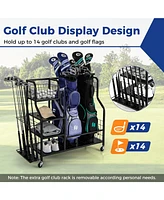 Golf Bag Organizer for 2 Golf Bags with Golf Clubs Rack and Lockable Wheels