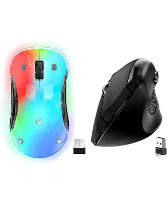 memzuoix 2.4G Wireless Mouse, Cordless Computer Mice Wireless Mouse for Laptop, Desktop, Pc, MacBook- 2 Pack (Led Rechargeable Wireless Mouse+Black Er