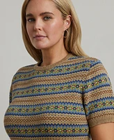 Lauren Ralph Plus Fair Isle Short-Sleeve Sweater